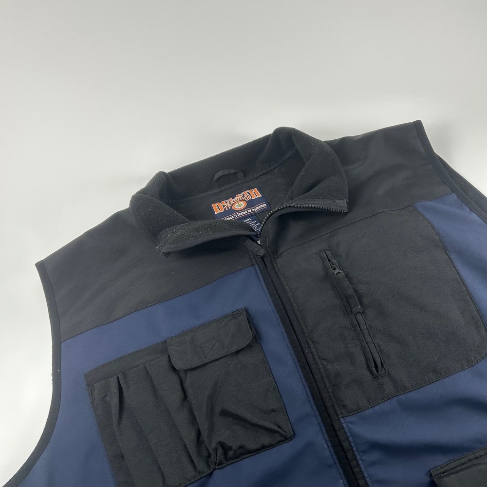Duluth Trading Co Mens XXXL Full Zip Utility Work Vest Navy Black Fleece Lined